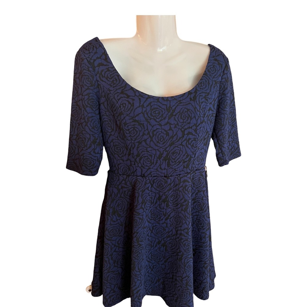 Candie's L Blue Black Roses Dress CuteGoth Short Sleeve Y2K Party HOCO Dark